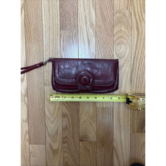 Vintage Wristlet Cardholder Burgundy Genuine Leather Wallet Purse - Picture 7 of 7